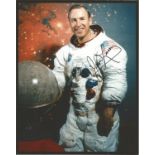 James Lovell Apollo 13 astronaut signed 10 x 8 inch colour white space suit photo. Good condition.