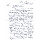 Great War fighter ace Baron Willy Coppins hand written four page letter 1971, with good content