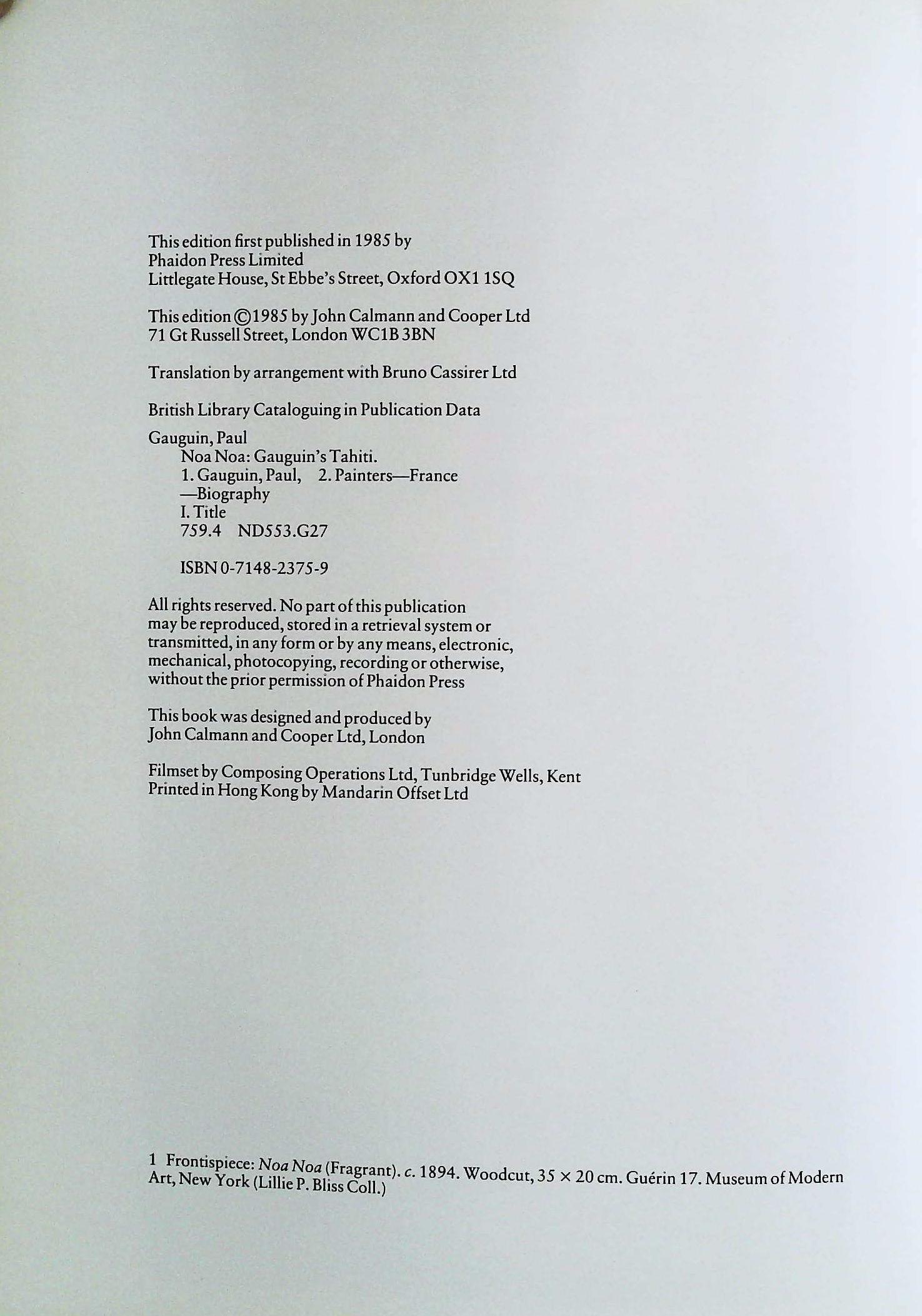 Noa Gauguin Tahiti edited by Nicholas Wadley hardback book 160 pages Published 1985 Phaidon Press - Image 3 of 3