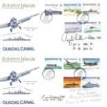 FDC Full Set of two 50th Anniversary of Solomon Islands Guadalcanal Stamps. Signed on 7/8/92 Solomon