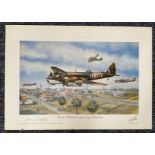 World War II 24x17 print titled Bristol Blenheims approaching Rotterdam signed in pencil by the