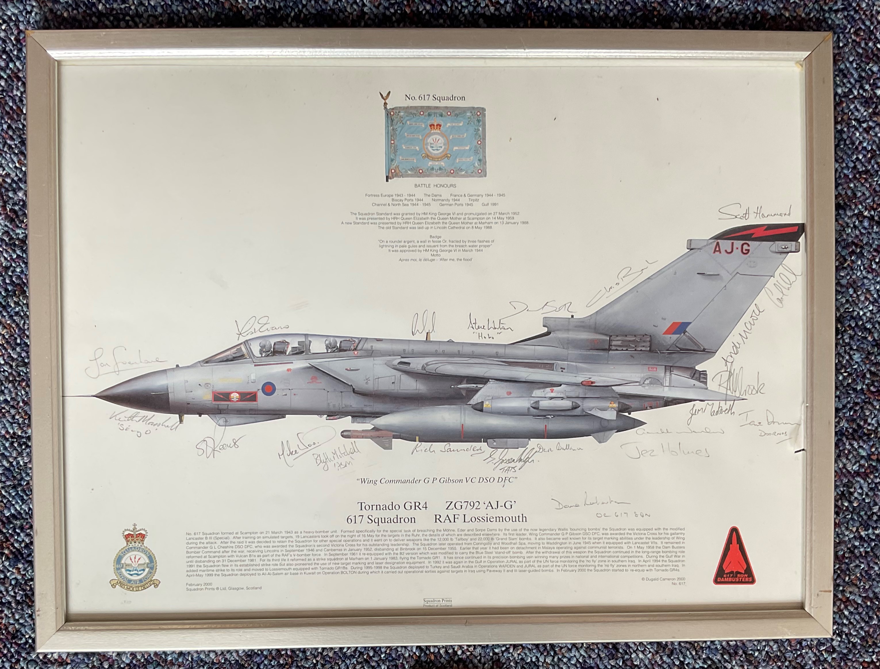RAF 617 Squadron 13x17 framed and mounted multi signed 617 Squadron RAF Lossiemouth Tornado GR4