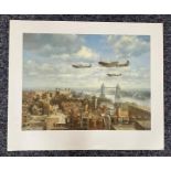 World War II 24x20 print titled Spitfires over London by the renowned World War II artist John Young