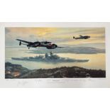 World War II 28x17 print titled Bismark into Battle signed in pencil by the artist Mark