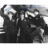 WW2. A 10x8 black and white signed photo. Signed by the crew of Enola Gay:- Tibbets, Van Kirk and