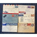 Vintage Air Mail Correspondence 6 envelopes from 30s, 40s, 50s, with good Pictorial Stamps, Marks