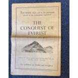 The Times Newspaper The First Ascent of Mount Everest Supplement July 1953. Good condition. We