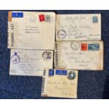 Censored Correspondence 5 envelopes with Various Censor marks and Stamps, Including Passed by Censor