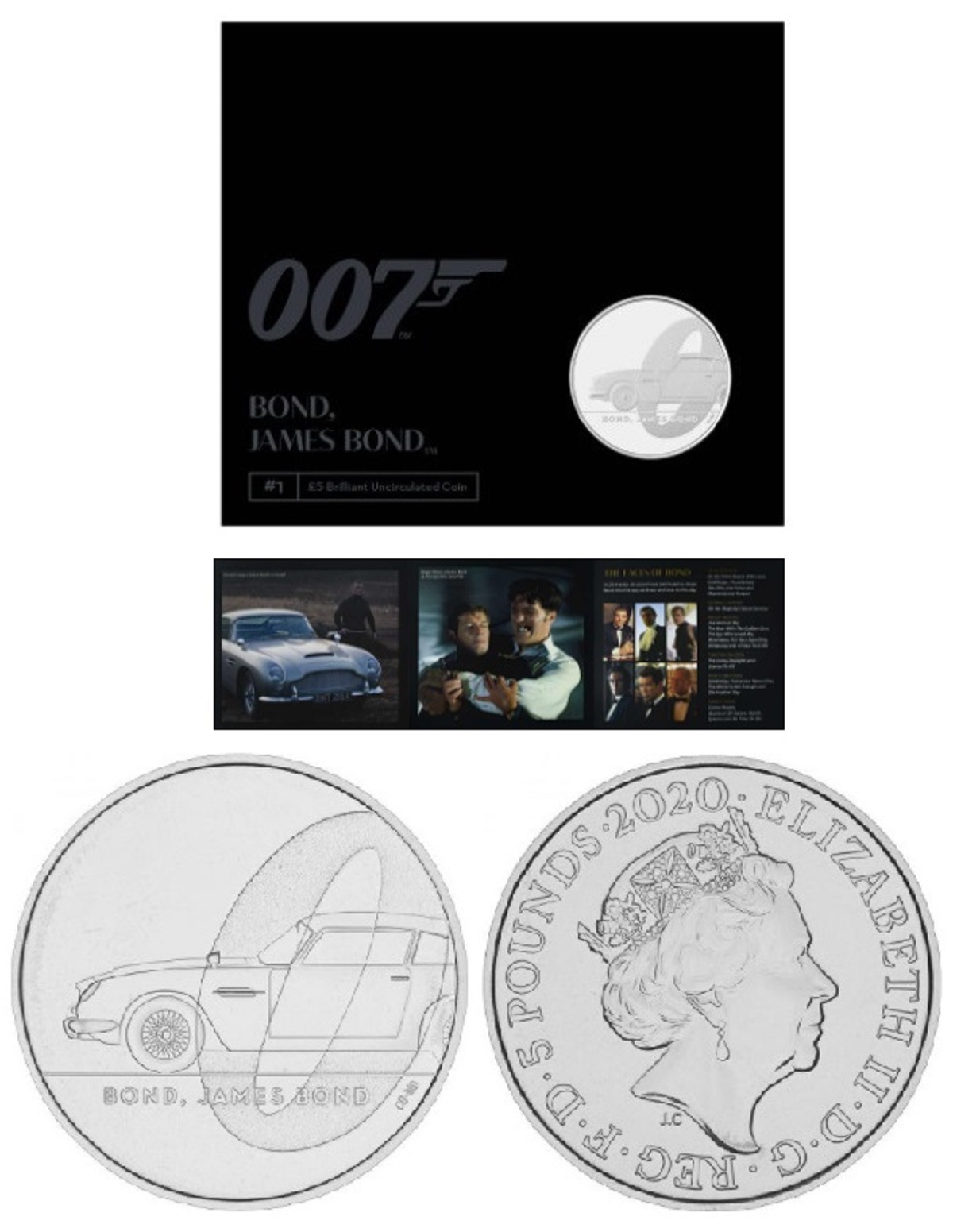 Royal Mint James Bond Aston Martin 2020 UK £5 brilliant uncirculated coin presentation pack - this