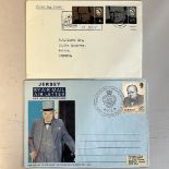 Sir Winstone Churchill FDC Postmarked Bedfordshire 1965 with Stamps and typed address, Plus Jersey