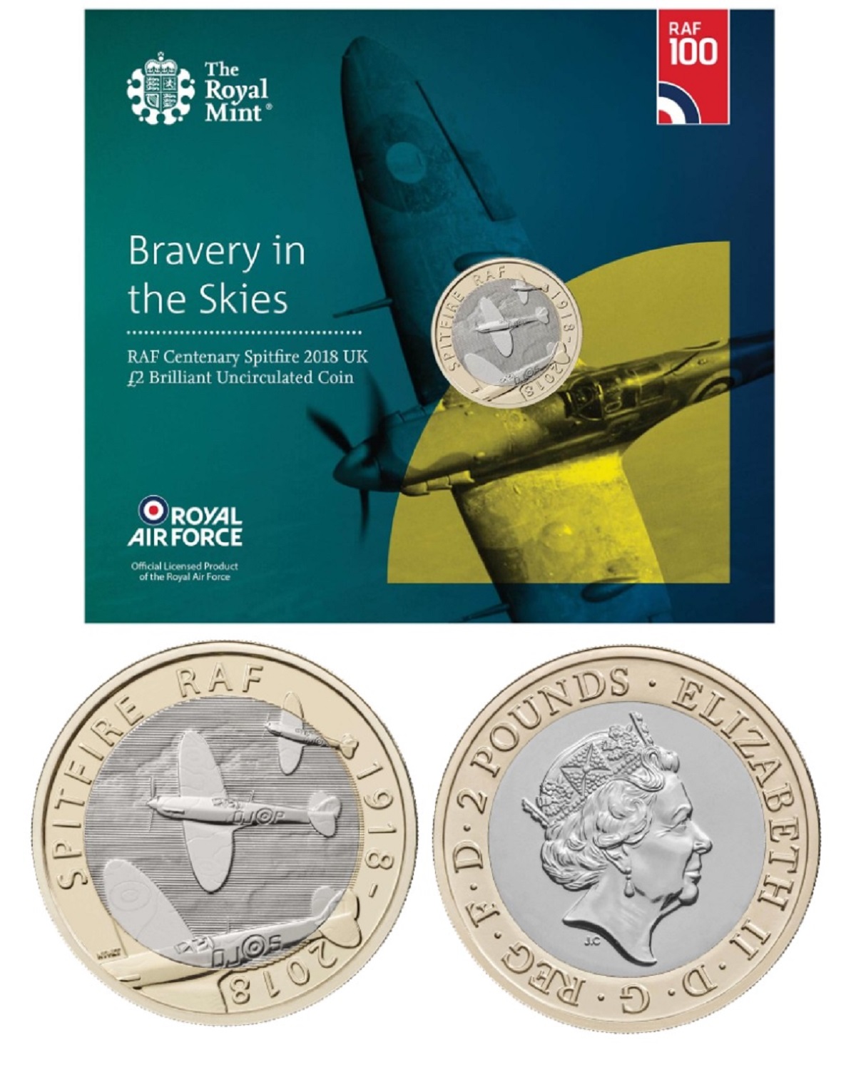 Royal Mint presentation pack from the Royal Air Force Centenary 2018 Collection: Features Bravery In