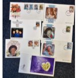 7 HM Queen Elizabeth the Queen Mother FDC with Stamps and FDI Postmarks, Including Strength