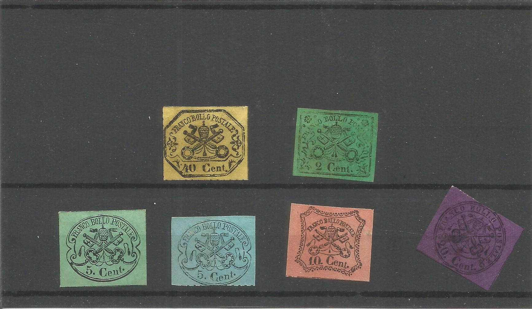 6 Papal state stamps on stockcard. Good condition. We combine postage on multiple winning lots and