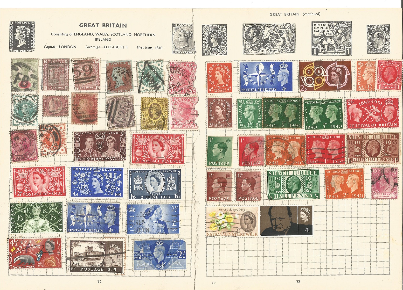 GB mint and used stamp collection on 2 loose pages. Good condition. We combine postage on multiple