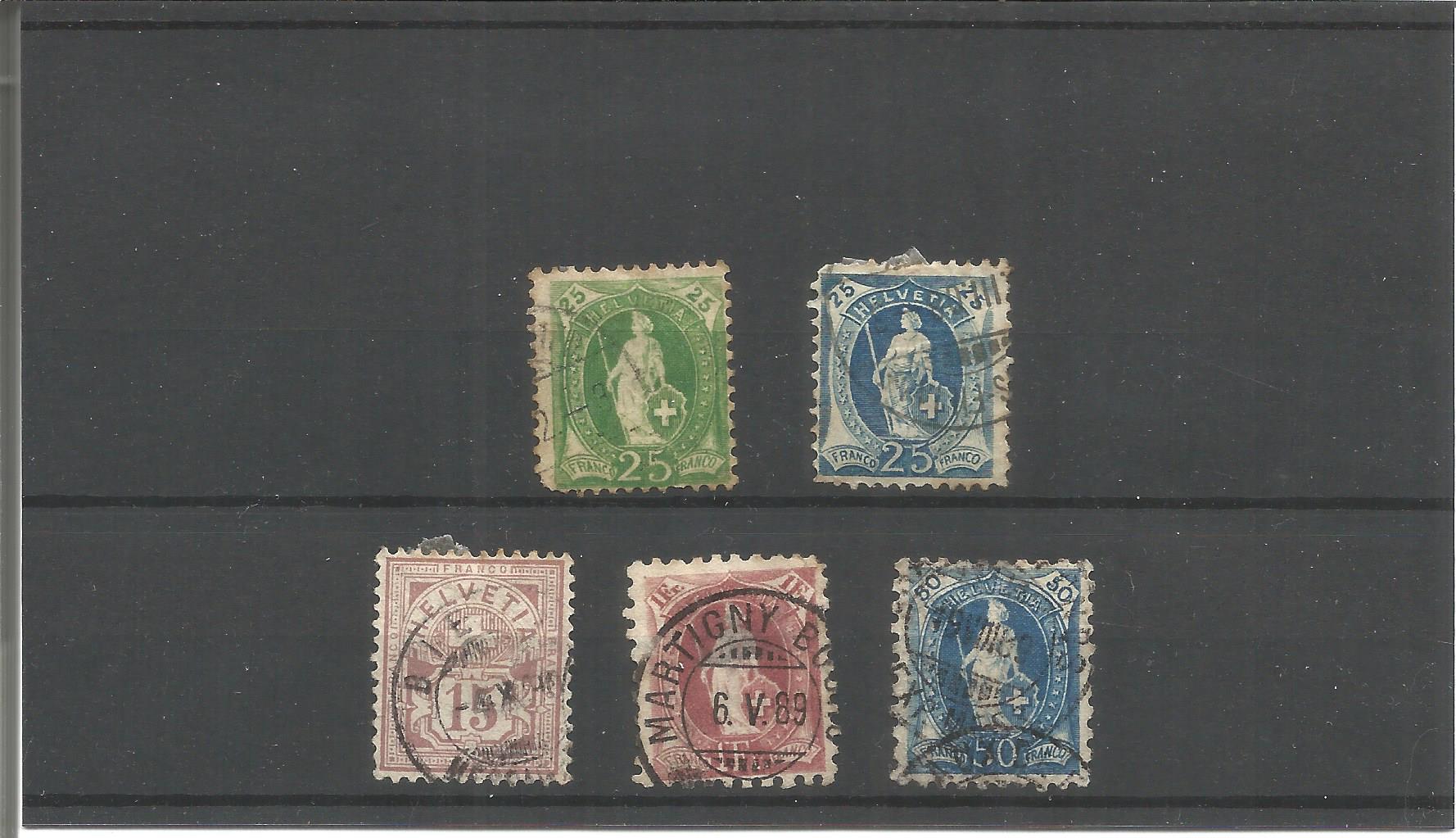 5 Swiss stamps on stockcard. Good condition. We combine postage on multiple winning lots and can