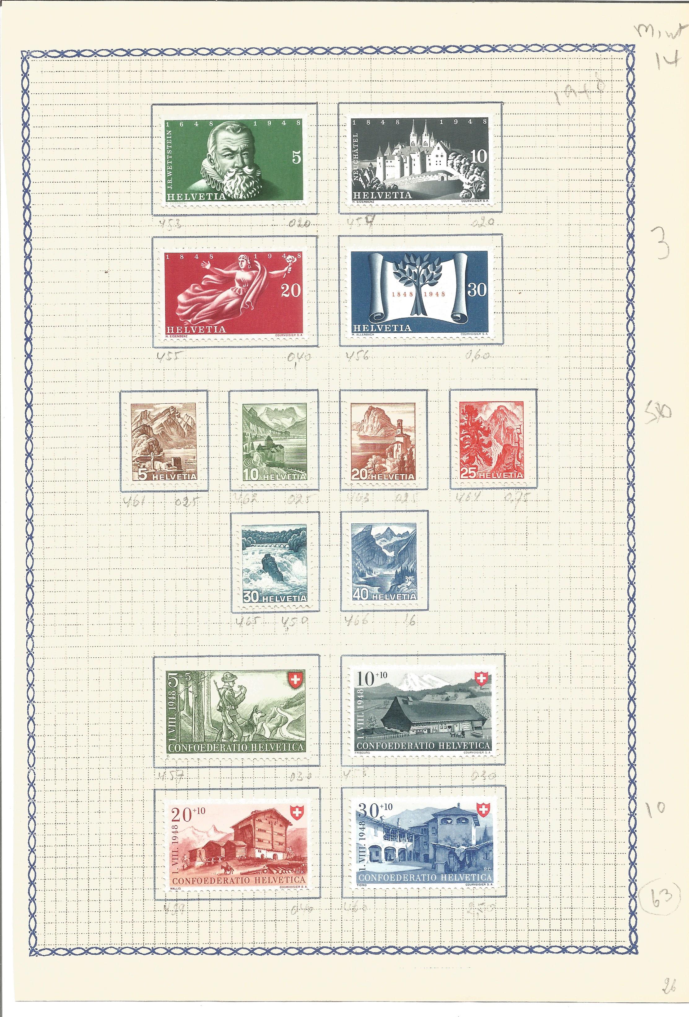 14 mint Swiss stamps from 1948. Good condition. We combine postage on multiple winning lots and