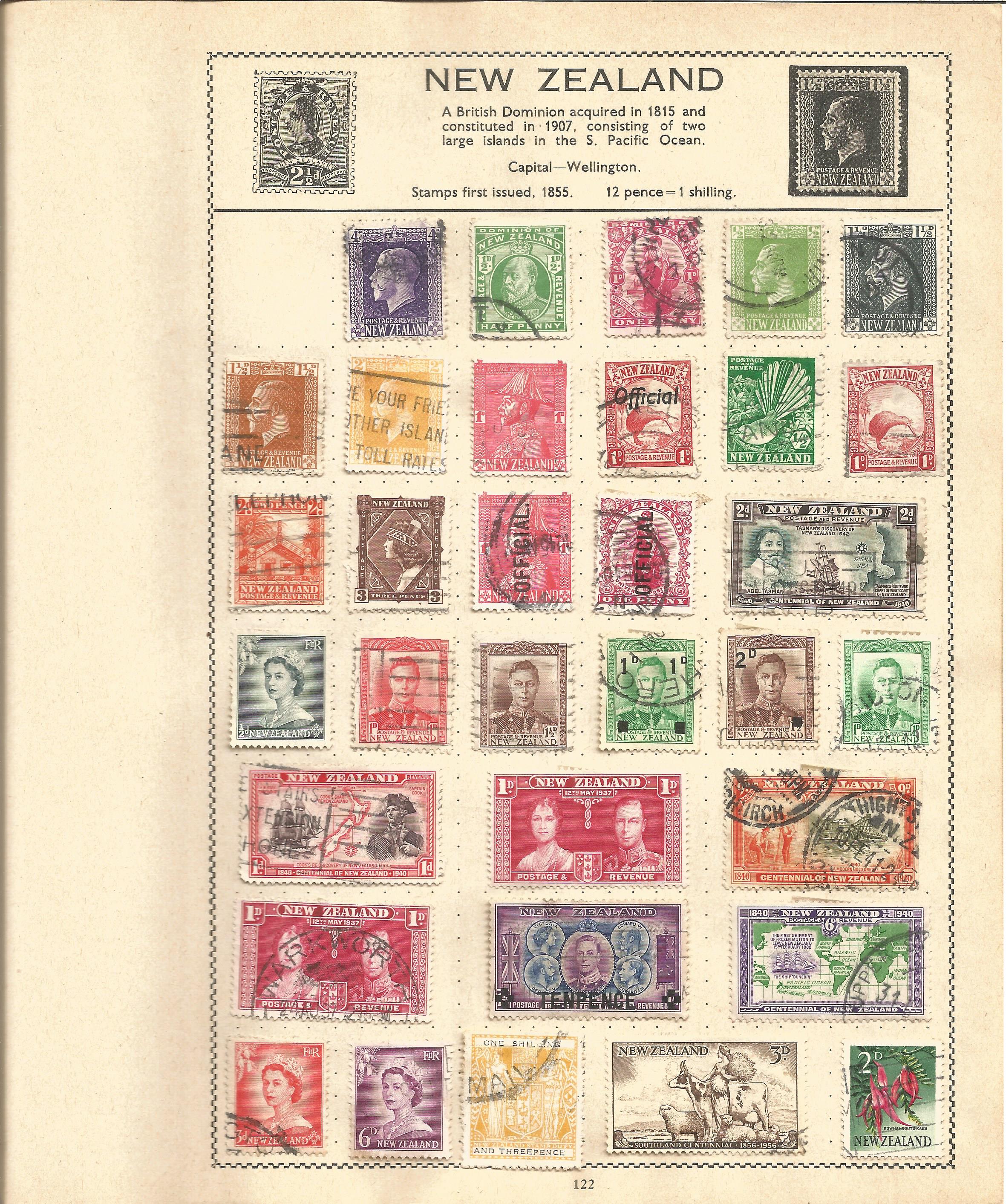 British Commonwealth stamp collection 6 loose album leaves countries include New Zealand and