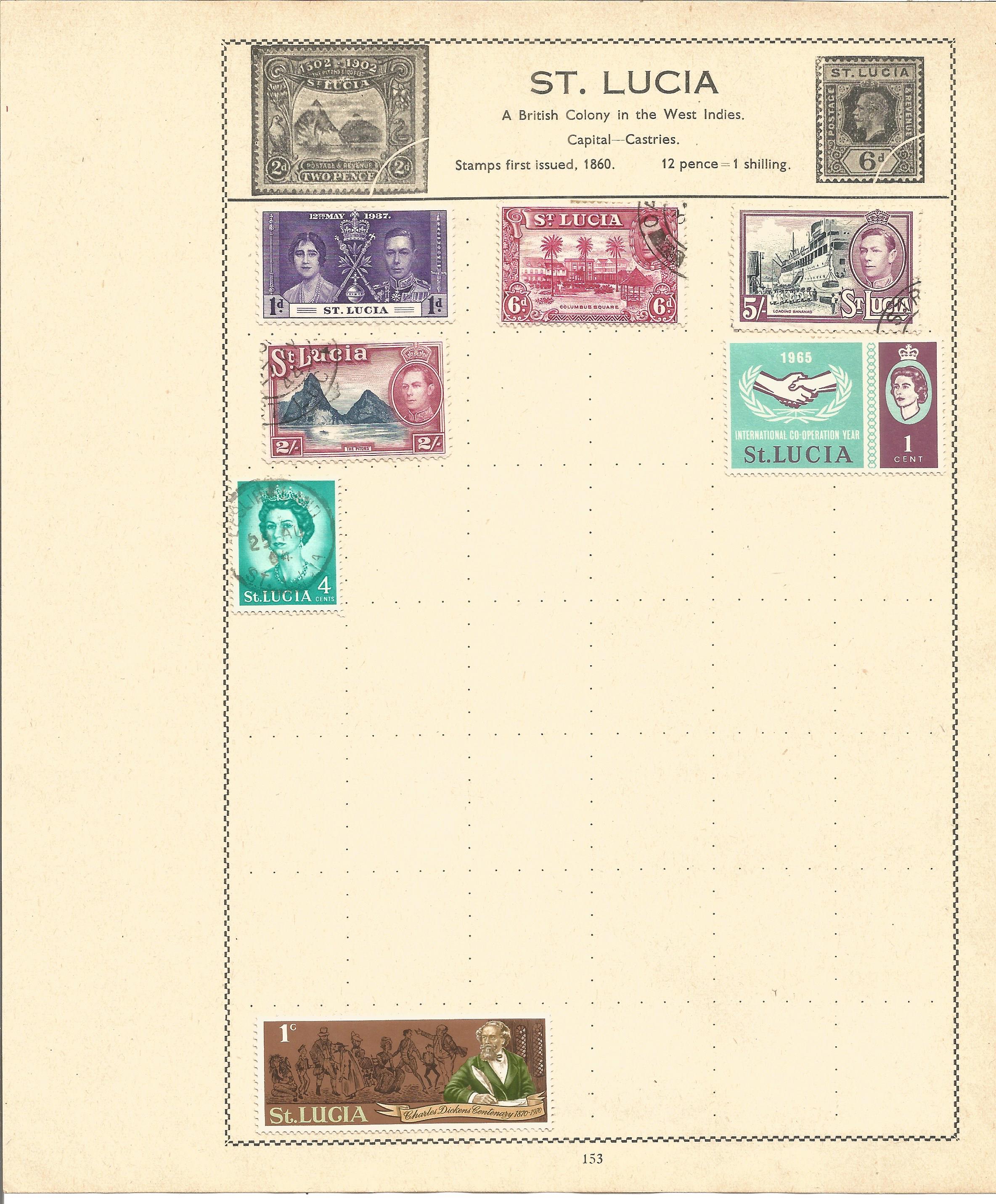 British Commonwealth stamp collection 5 loose album leaves countries include St Helena, St Lucia, St - Image 3 of 3