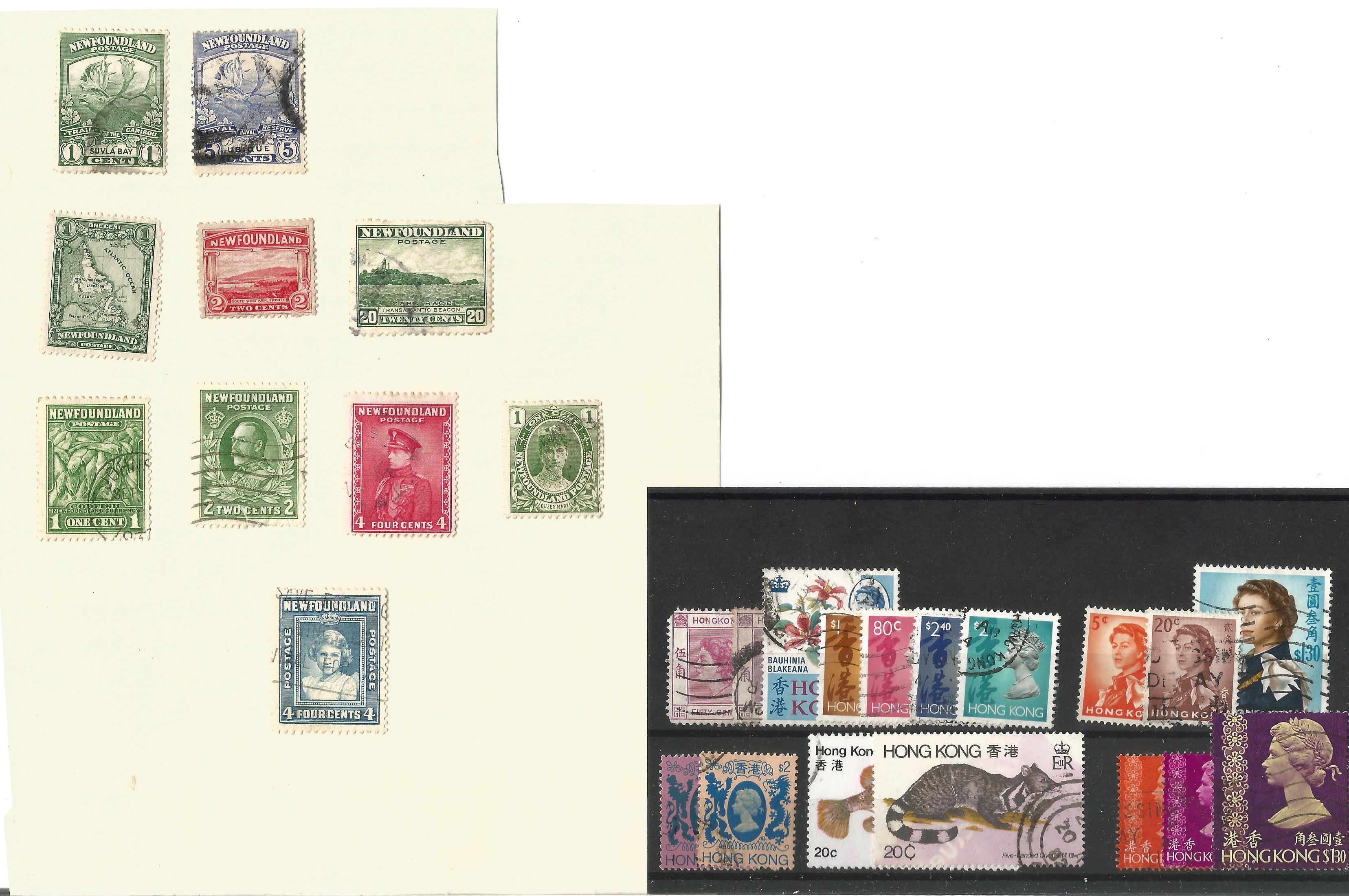 BCW stamp collection. Contains 1 stock card from Hong Kong and 1 page of Newfoundland. Good