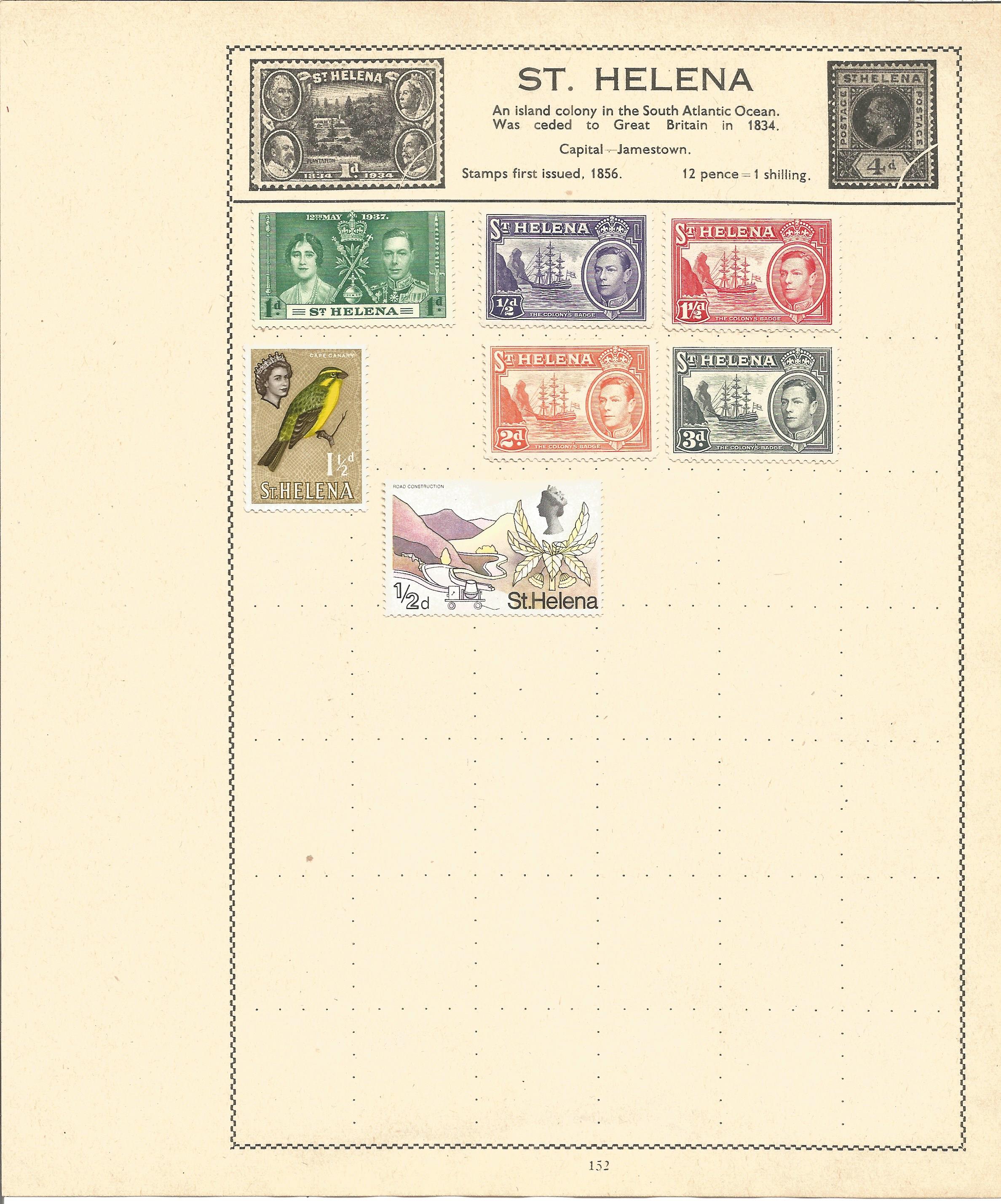 British Commonwealth stamp collection 5 loose album leaves countries include St Helena, St Lucia, St - Image 2 of 3