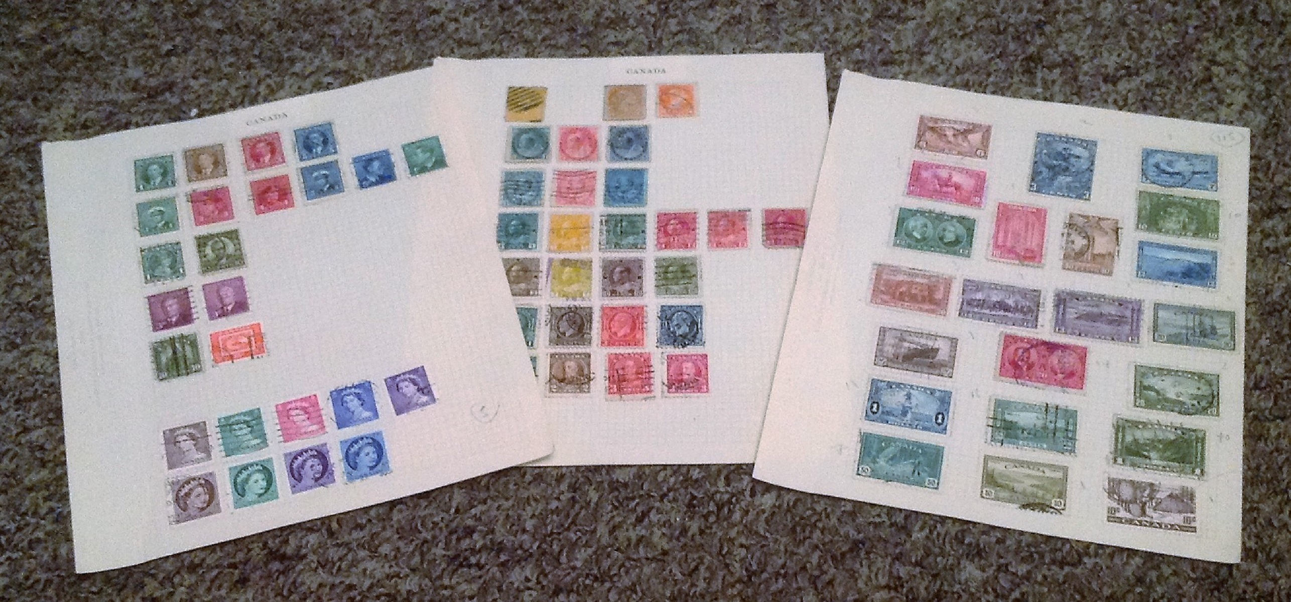 Canada stamps 3 loose album pages dating from Queen Victoria to George VI catalogue value approx £