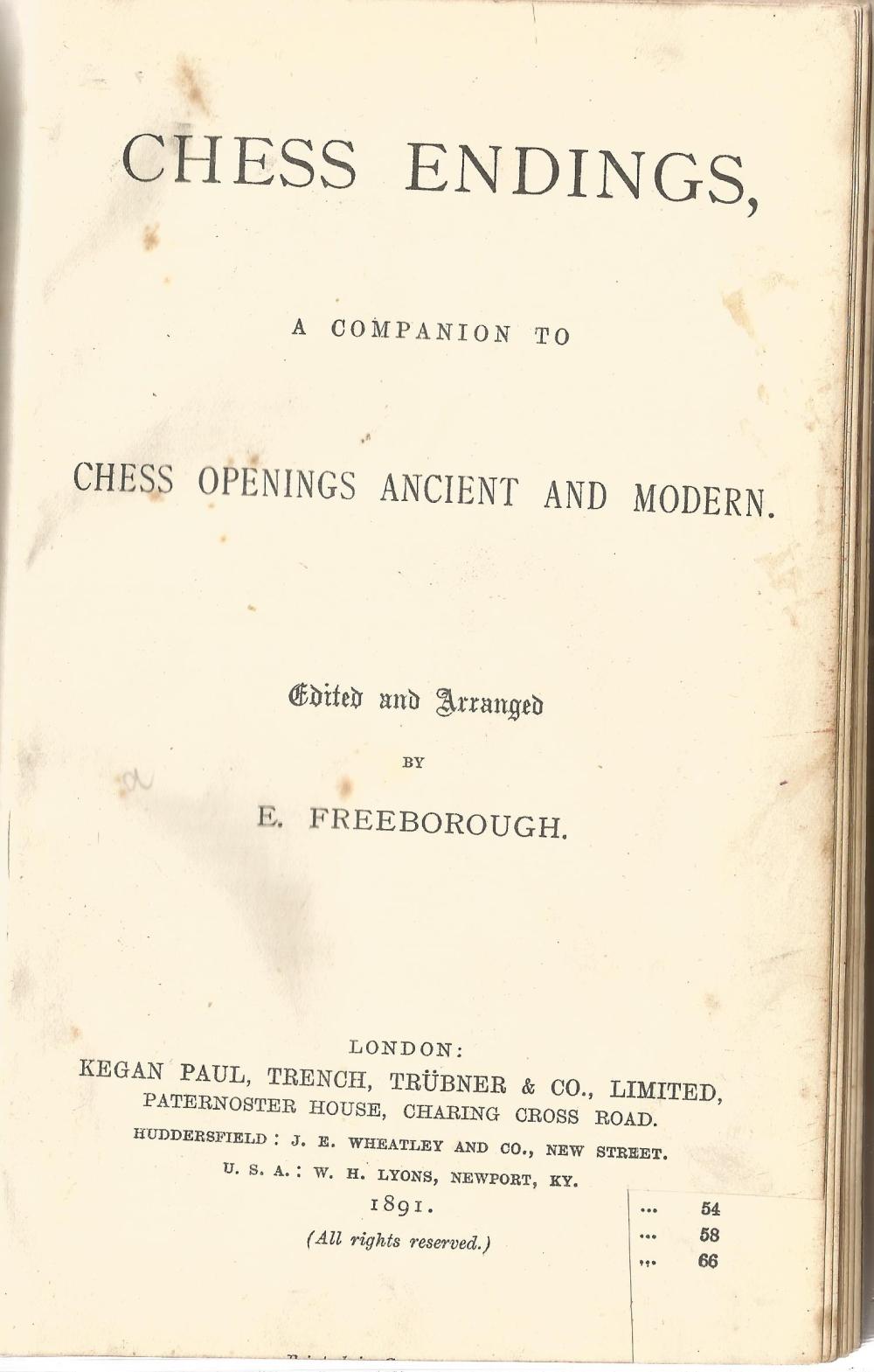 Chess Endings A Companion to Chess openings ancient and modern by E Freeborough. Unsigned hardback - Image 2 of 2