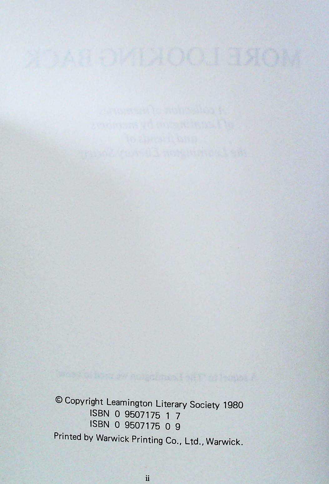 More Looking Back paperback book by The Leamington Literary Society. Published 1980. 181 pages. - Image 3 of 3