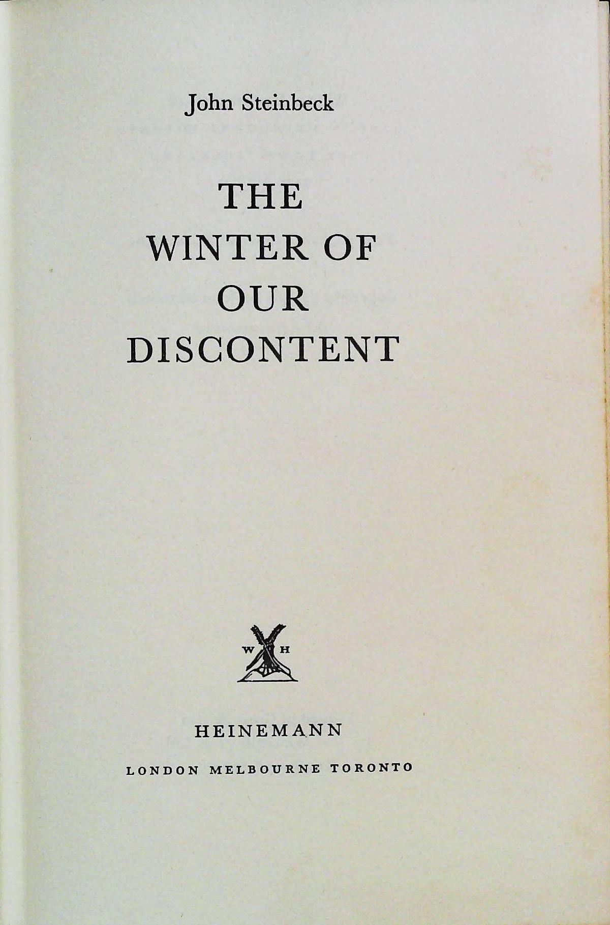 The Winter Of Our Discontent hardback book by John Steinbeck. Published1961 William Heinemann Ltd - Image 3 of 4