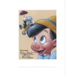 Eddie Carroll signed 14x11 colour Jiminy Cricket and Pinocchio print inscribed best wishes Jiminy