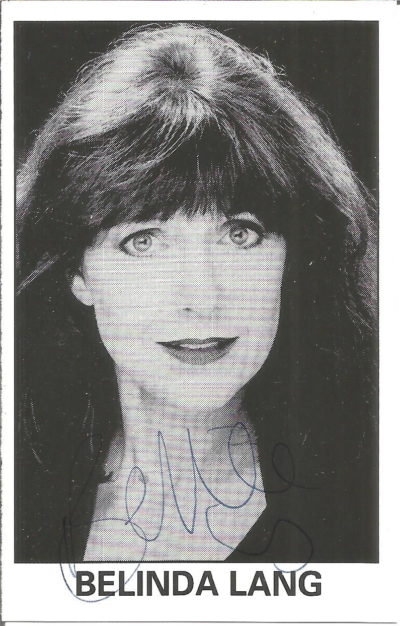 Belinda Lang signed 4x3 black and white photograph. Lang is an English actress known for playing