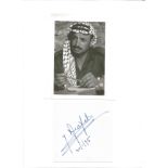 Yasser Arafat signed signature piece attached to A4 card, with a 6x5 black and white photo also