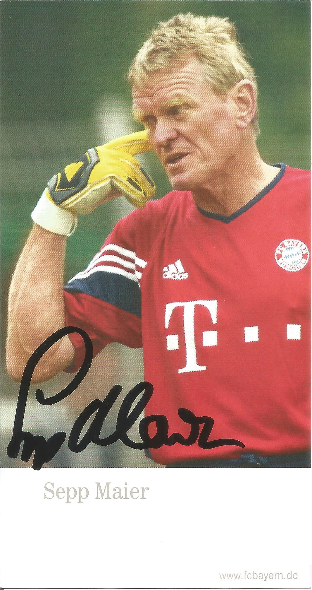 Sepp Maier Signed Bayern Munich Promo Photocard. Good Condition. All autographs are genuine hand