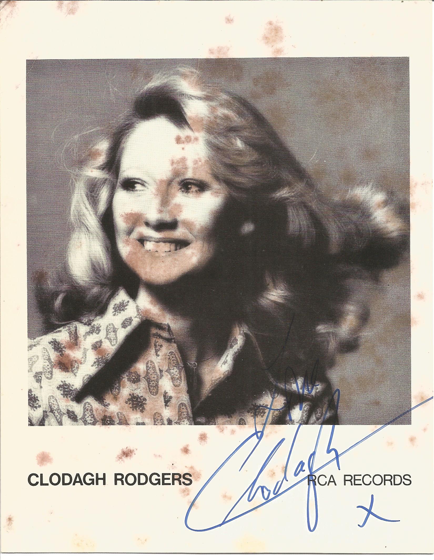 Clodagh Rodgers signed 7x6 black and white promo photograph. Rodgers is a retired singer and actress