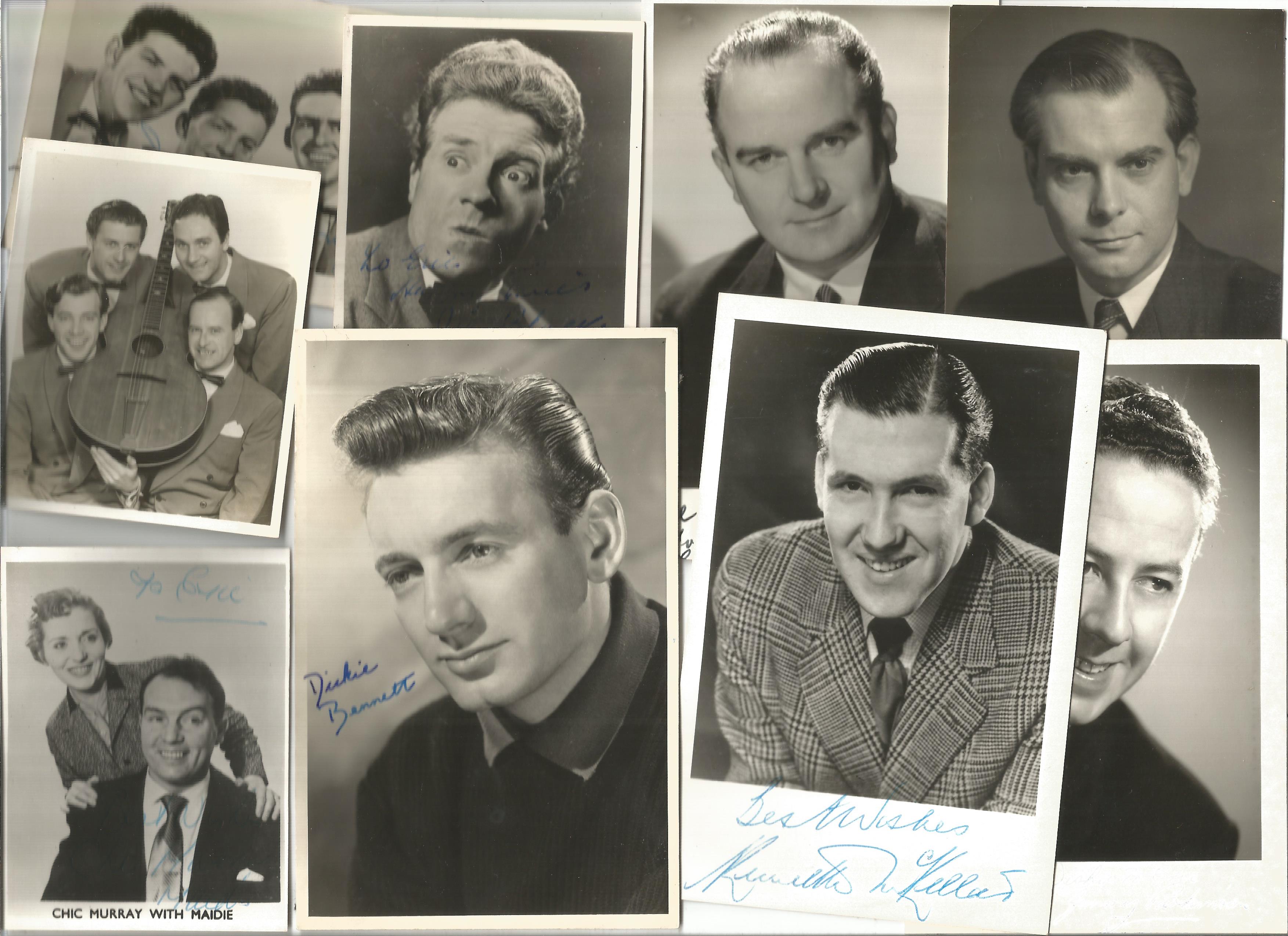 TV Film Actors Music vintage signed photo collection. 30+ mainly 6 x 4 inch b/w photos. Good