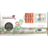 GB Coin FDC PNC with Stamps and FDI Postmark & £5 Commemorative Crown, Her Majesty Queen Elizabeth