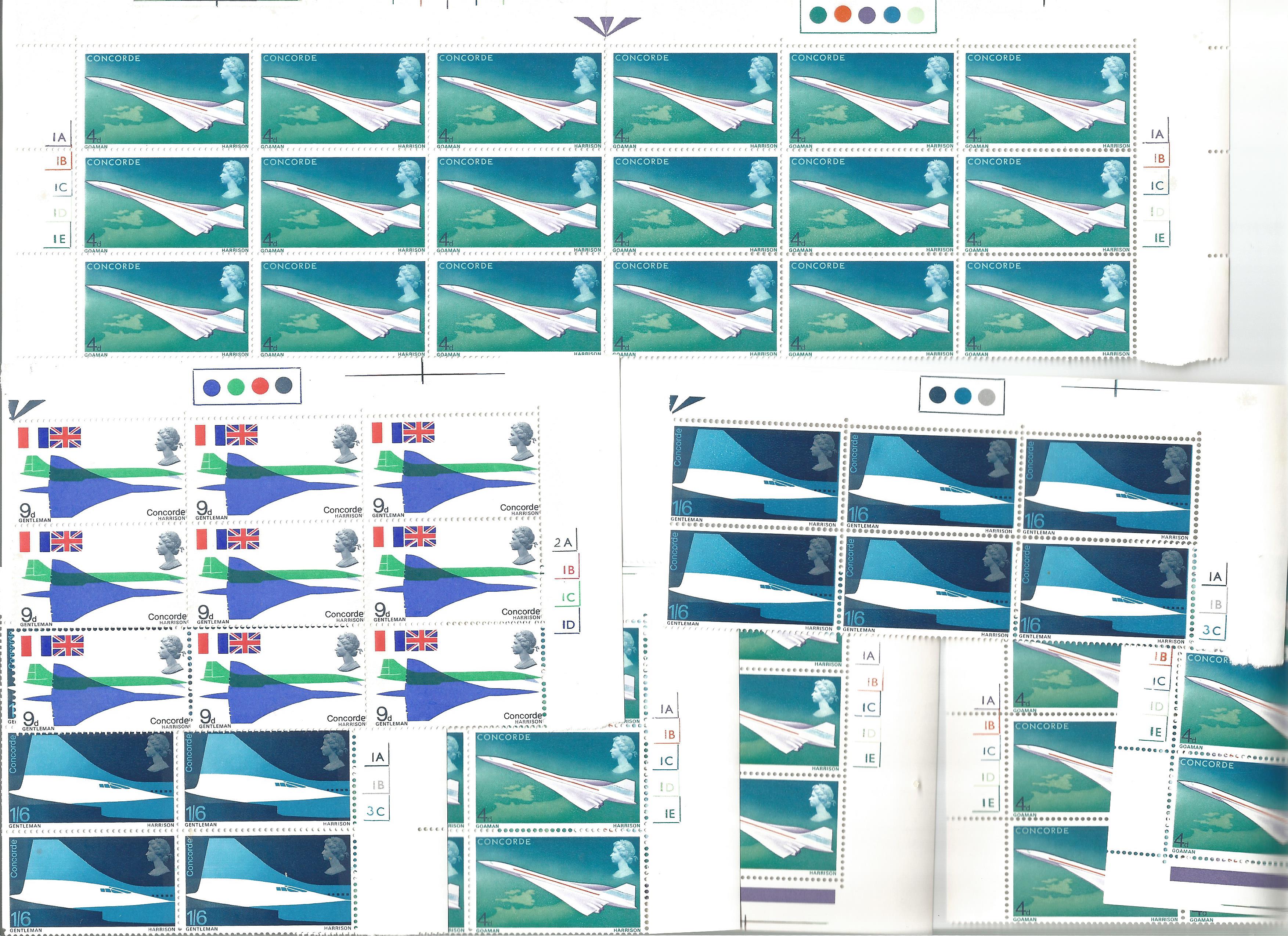 GB mint Stamps 51 Concorde Stamps in Cylinder Blocks 6 x Block of six, 1 x Block of nine, 1 x