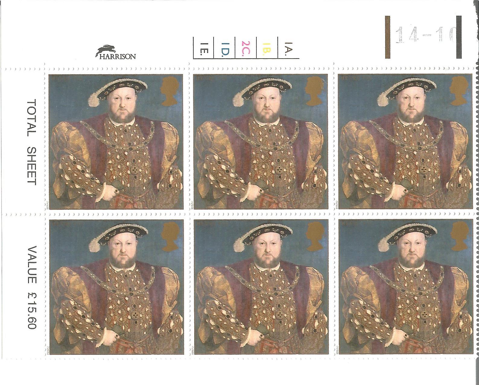 GB Mint Stamps £10+ face value Henry VIII The Great Tudor & The six Wives, Sheet of 36 Stamps (The - Image 2 of 2