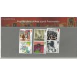 GB mint stamps Presentation Pack no 556 Royal Academy of Arts 250th Anniversary 2018. Good