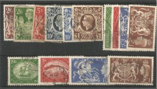 GB Stamps 14 King George VI used Stamps set in Hagner Block, Includes 4 x 2/6d, 3 x 5/-, 4 x 10/-, 3