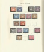 GB Stamps 32 Early Postage Due Stamps, 22 x Mint, 10 x Used, on three Album Pages, Includes Mint 5/-