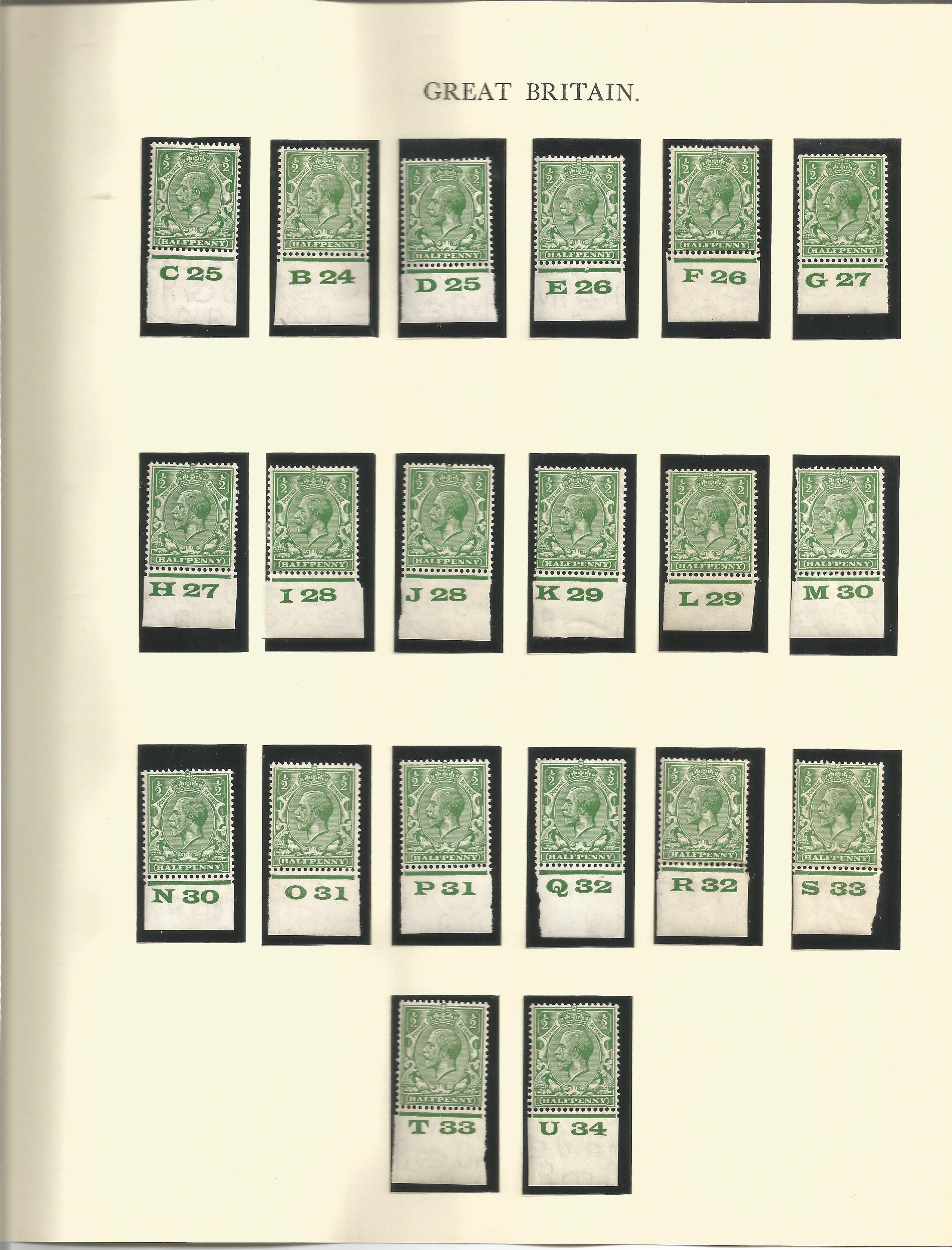 GB mint Stamps 20 x George V SG418 Half Penny Green Mint Stamps with Control numbers, 20 x George