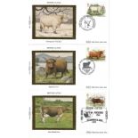 5 Benham Silk British Cattle FDC with Stamps and Various FDI Postmarks, Including Chillingham Wild