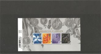 GB mint stamps Miniature Sheet Declaration of Arbroath 2nd, 1st, £1.42, £1.63. Good condition. We