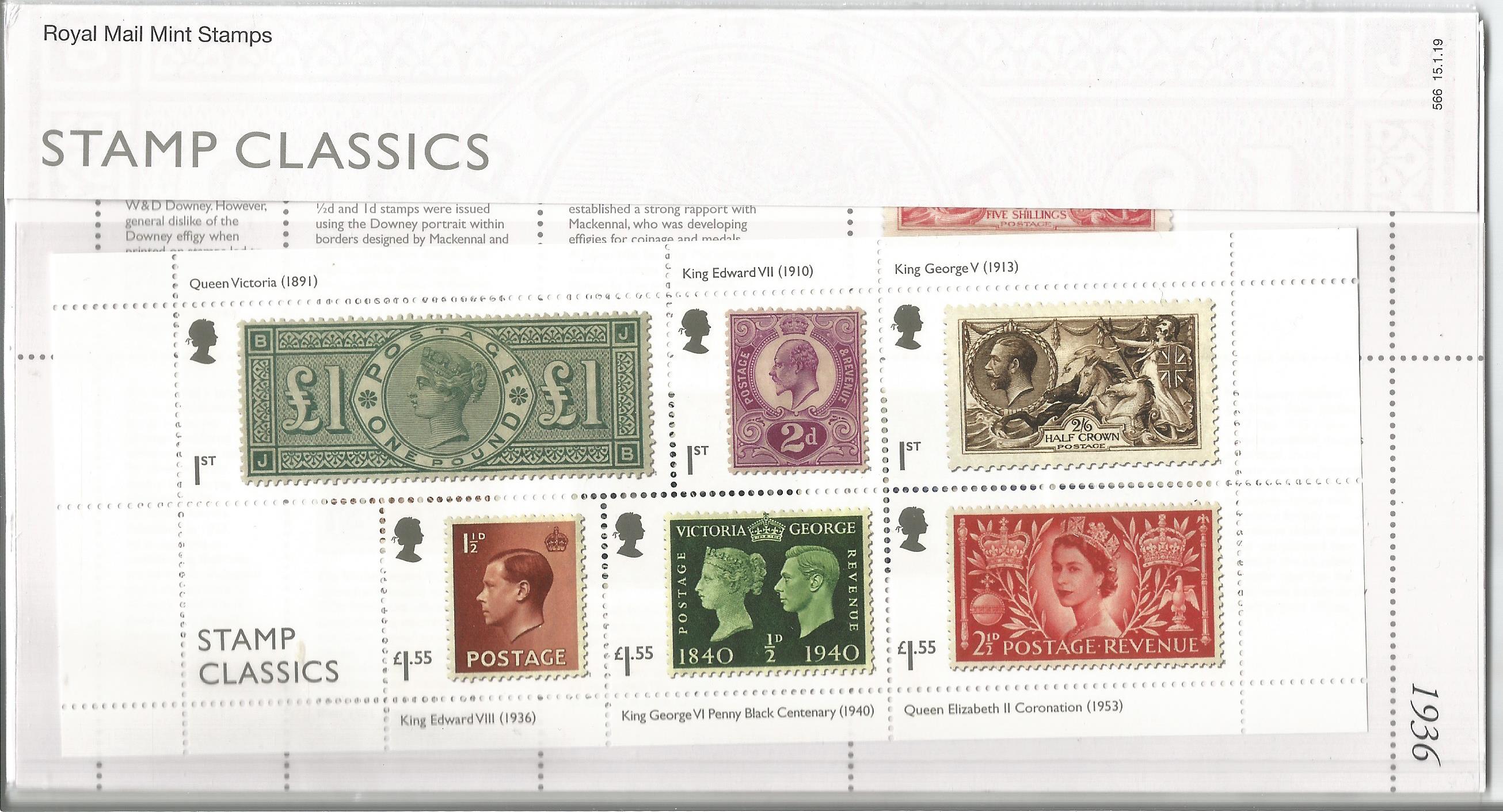GB mint stamps Presentation Pack no 566 Stamp Classics 2019. Good condition. We combine postage on