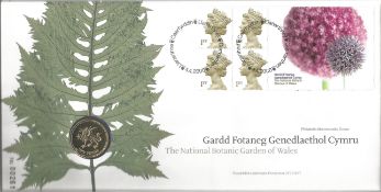 GB Coin FDC PNC with Stamps and FDI Postmark & £1 with Welsh Dragon, The National Botanic Garden