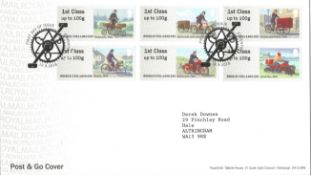Royal Mail Post & Go FDC with 6 Mail by Bike Stamps and FDI Postmark, typed address, 2018. Good
