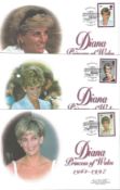 5 x Luxury Diana Princess of Wales FDC with Stamps and FDI Postmarks, Five Different Illustrations &