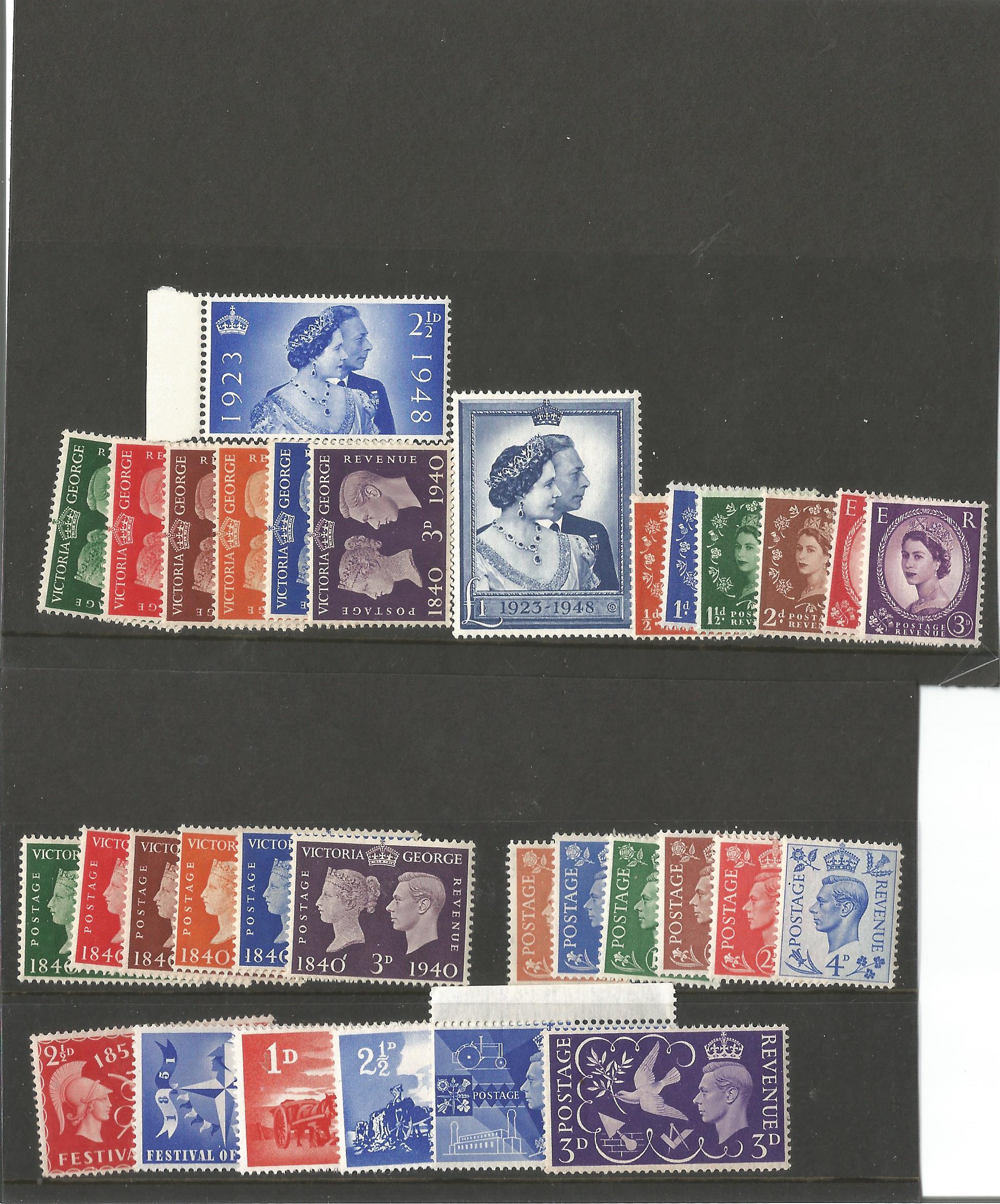 GB mint Stamps George VI & Elizabeth II Includes George VI Definitives halfpenny, one penny, one and