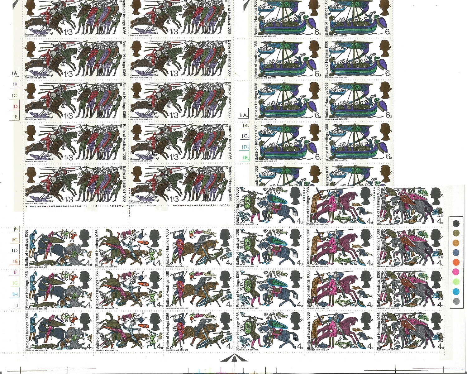 GB mint Stamps Pre-Decimal 1066 Hastings (Phos) in Cylinder Blocks 2 x 10 & 1 x 24, set in a