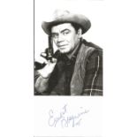 Ernest Borgnine signed white card with 7x5 black and white photos. Good condition. All autographs
